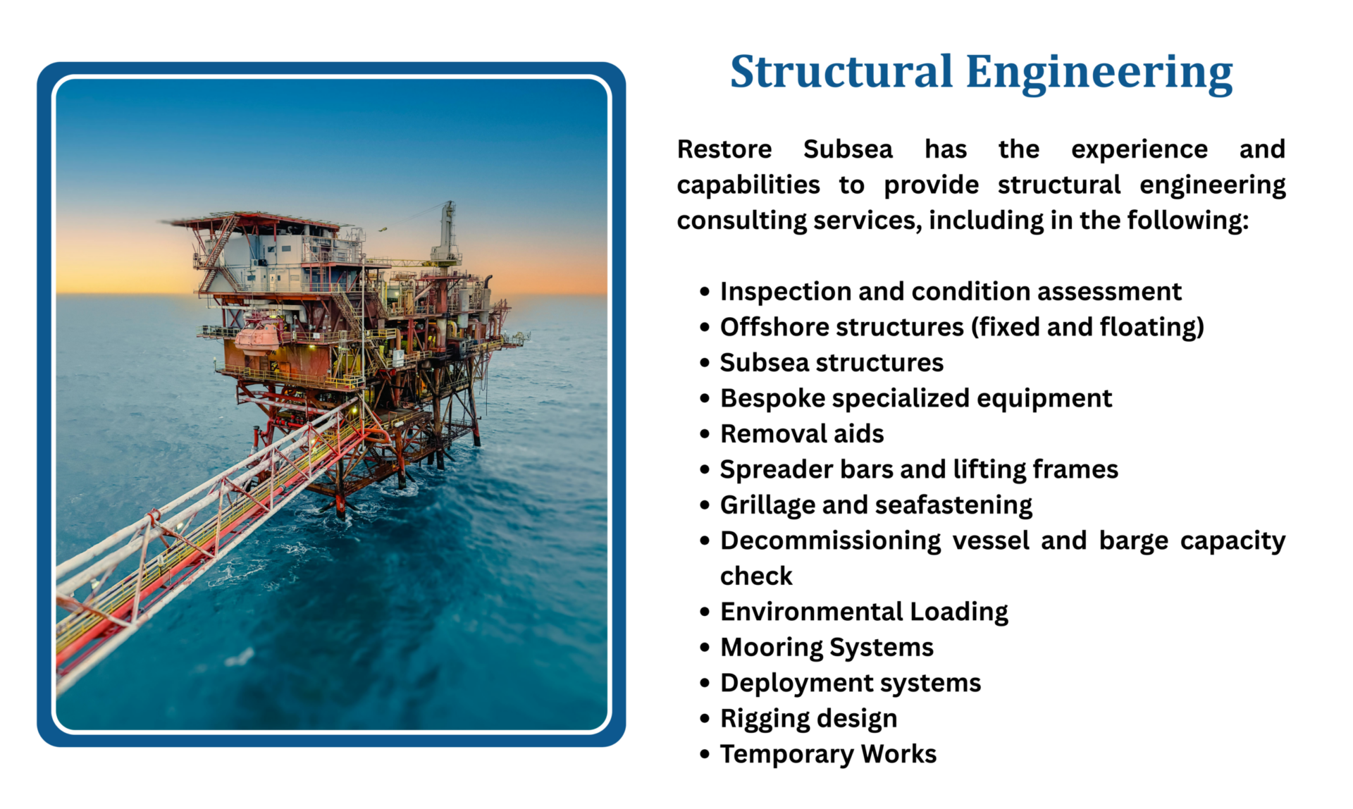 offshore structural engineering subsea structures platform inspection and decommissioning engineering services