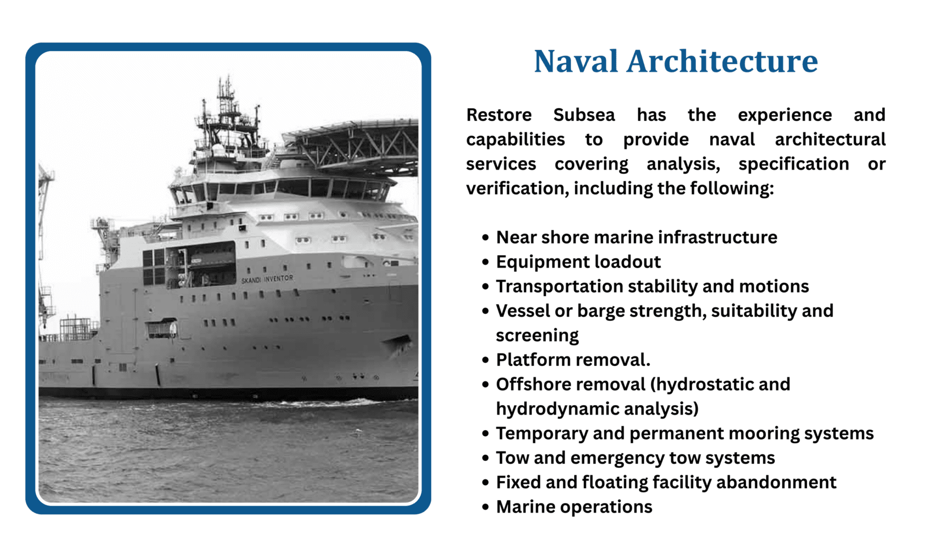 naval architecture offshore vessel design marine engineering subsea operations and stability analysis