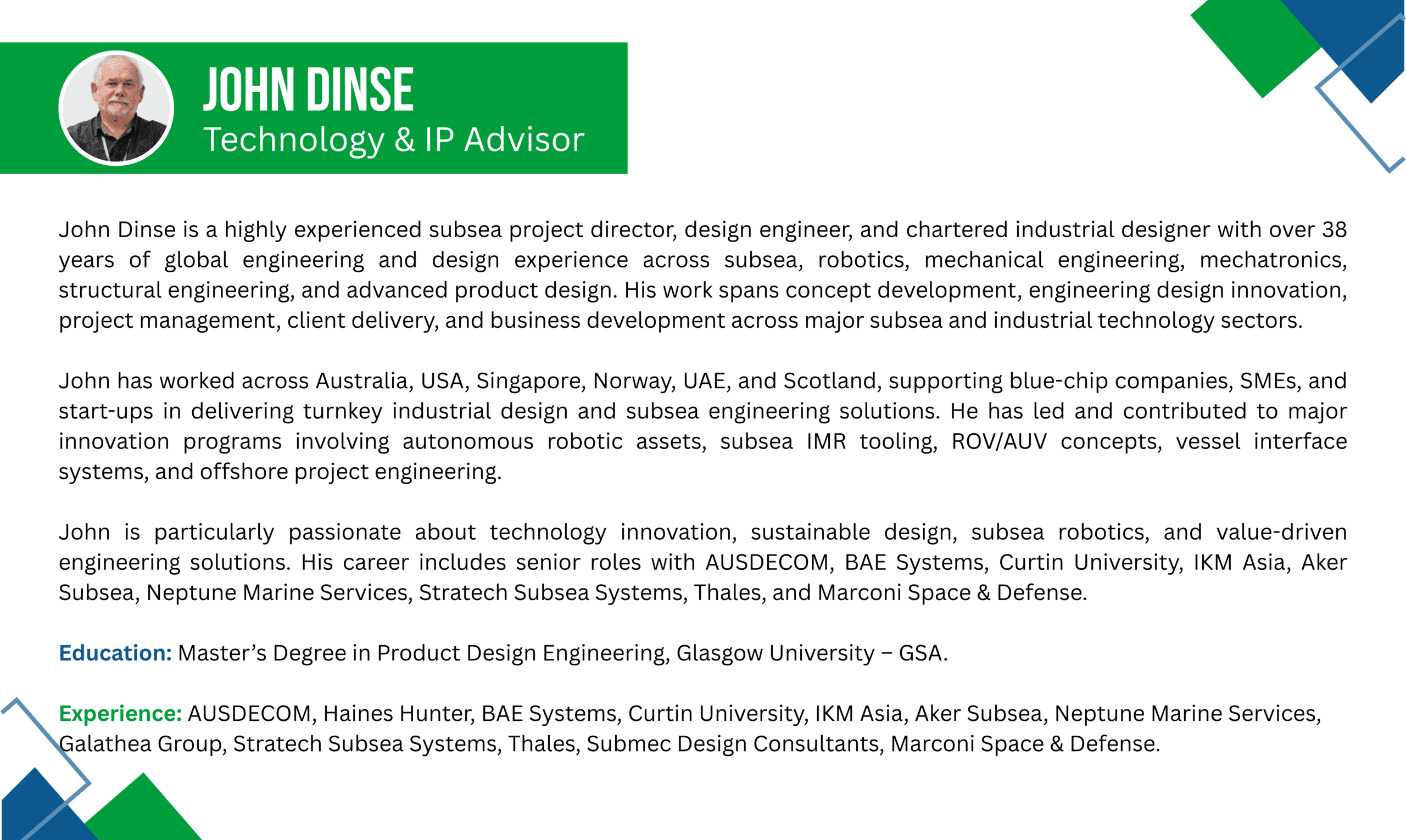 Subsea Robotics & Engineering Innovation Expert | Offshore Technology & Product Design Specialist